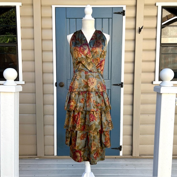 Vintage Virgo 80’s Multicolor Floral High Low Dress Women’s Size 6 - Picture 3 of 11